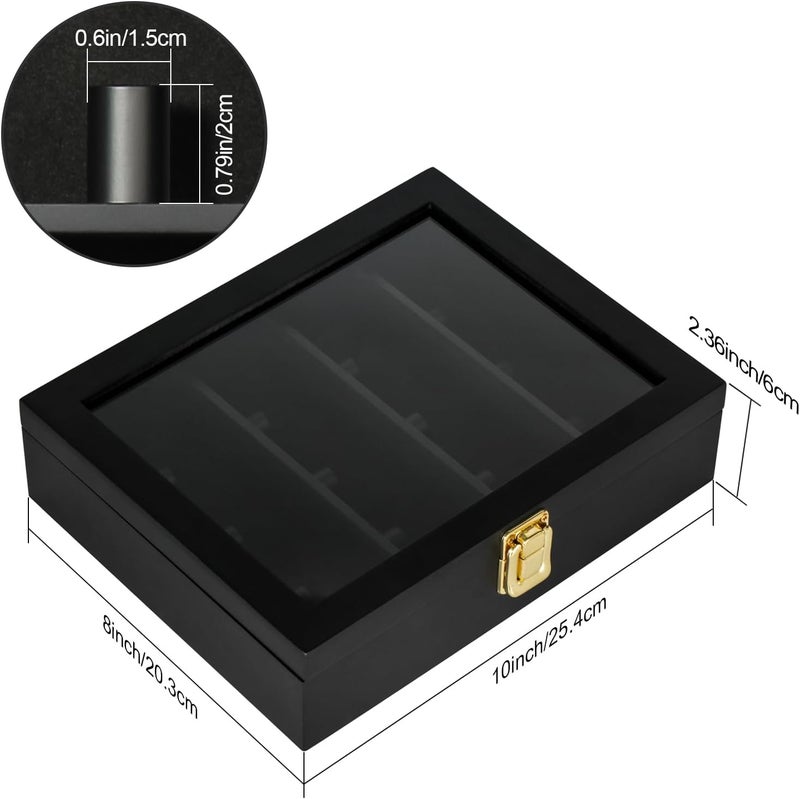 TJMOREE Championship Ring Display Case, 12 Ring Posts Baseball Ring Display Case, 8 x 10 Wall Mount Wooden Glass Shadow Box - Black - Image 4